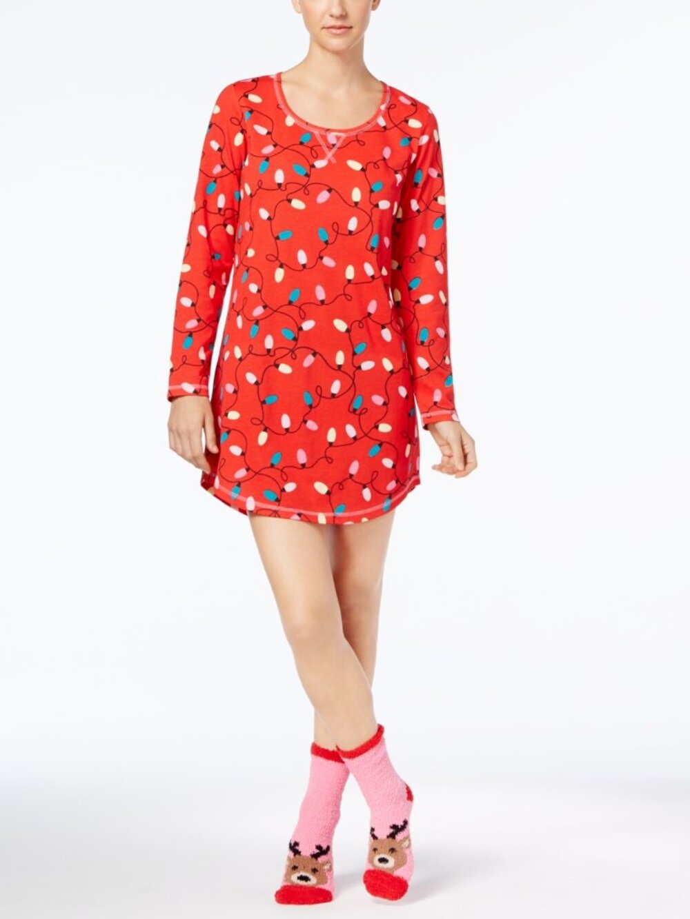 Jenni by Jennifer Moore Womens Sleepwear Graphic Sleepshirt With Socks 2 Piece S